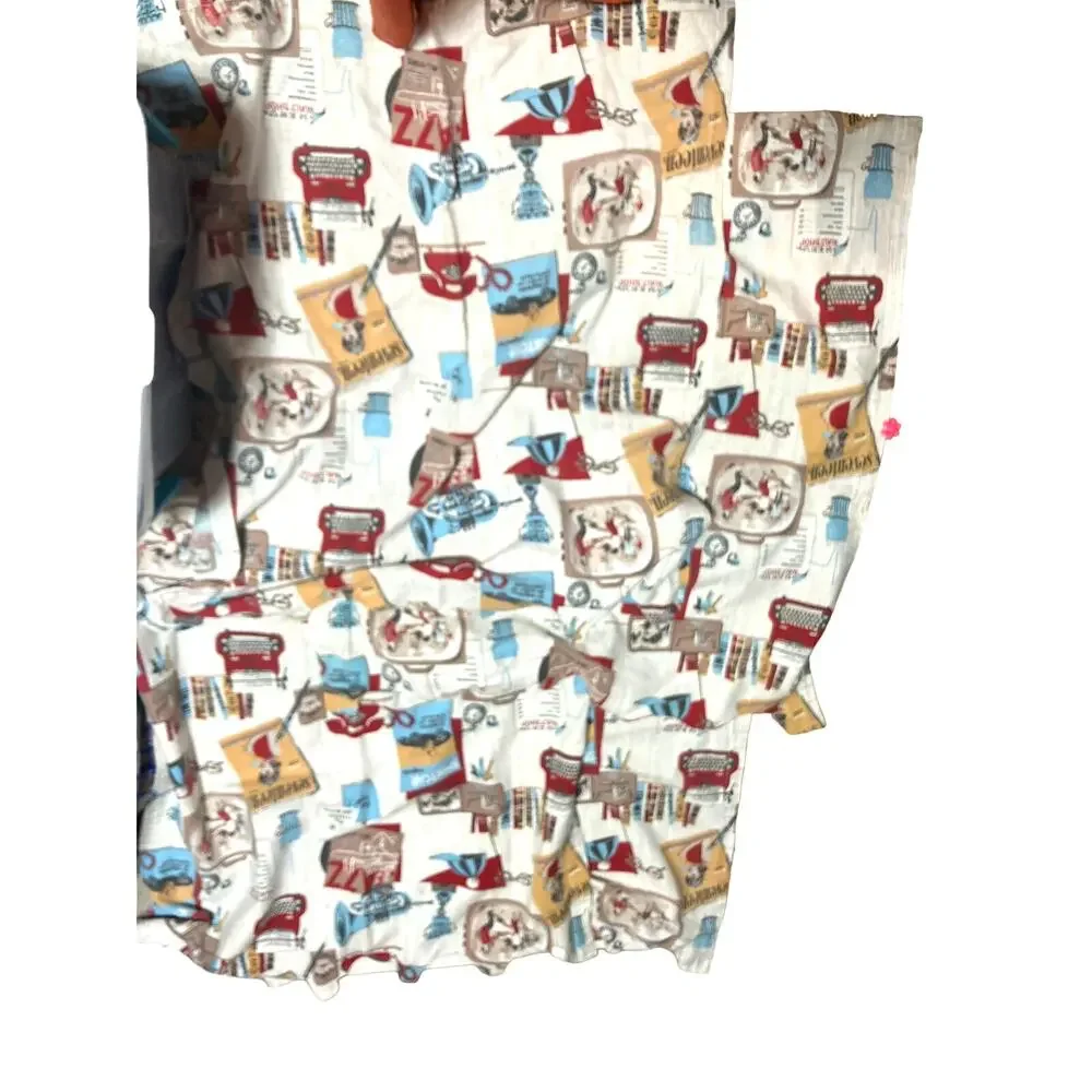 Curtains Vintage Print‎ 1950's Nostalgia Wooden Rings & Fasteners (4)Panels